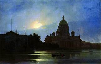 月光之夜以撒大教堂的景色 View of the Isaac Cathedral at Moonlight Night (1869)，阿尔希普·昆吉