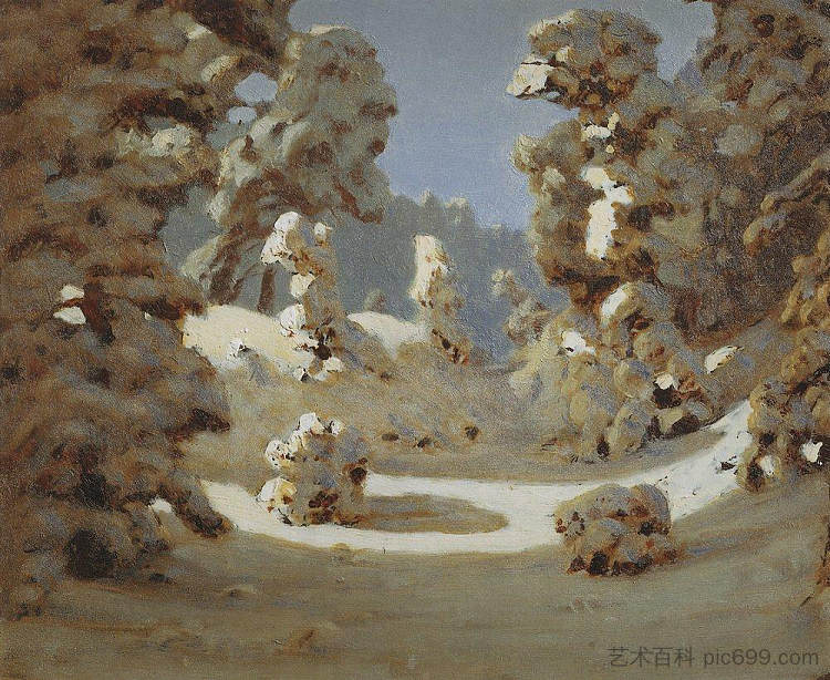 冬。阳光照在嘶哑的霜上 Winter. Sunlight on The Hoar Frost (c.1890)，阿尔希普·昆吉