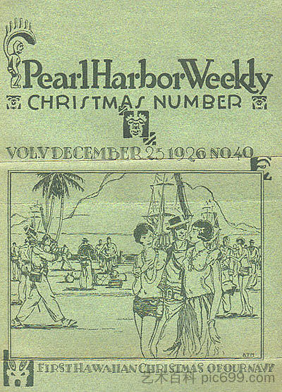 马努基安为《珍珠港周刊》封面，1926 年 12 月 Manookian's cover for 'Pearl Harbor Weekly', December 1926 (1926)，阿尔曼马努克