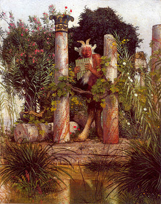 田园诗（在柱子中平移） Idyll (Pan Amidst Columns) (1875)，阿诺德·勃克林