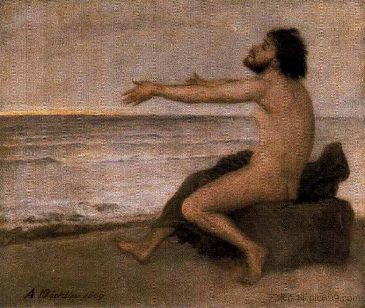 海边的奥德修斯 Odysseus by the sea (1869)，阿诺德·勃克林