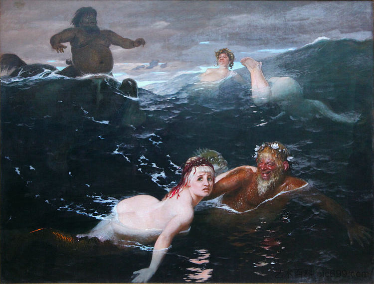 在海浪中玩耍 Playing in the Waves (1883)，阿诺德·勃克林