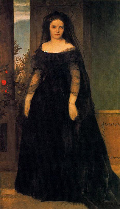 悲剧女演员范妮·贾瑙舍克的肖像 Portrait of The Tragic Actress Fanny Janauschek (1861)，阿诺德·勃克林