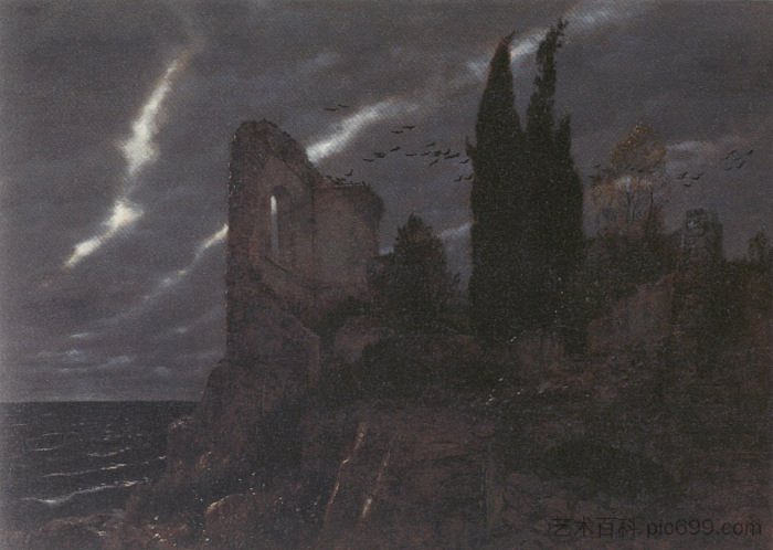 海边的废墟 Ruins by the Sea (1880)，阿诺德·勃克林