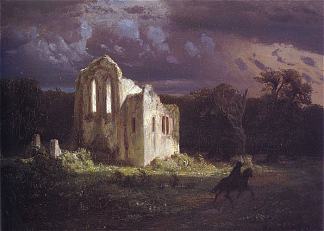 月光下的废墟 Ruins in the moonlit landscape (1849)，阿诺德·勃克林
