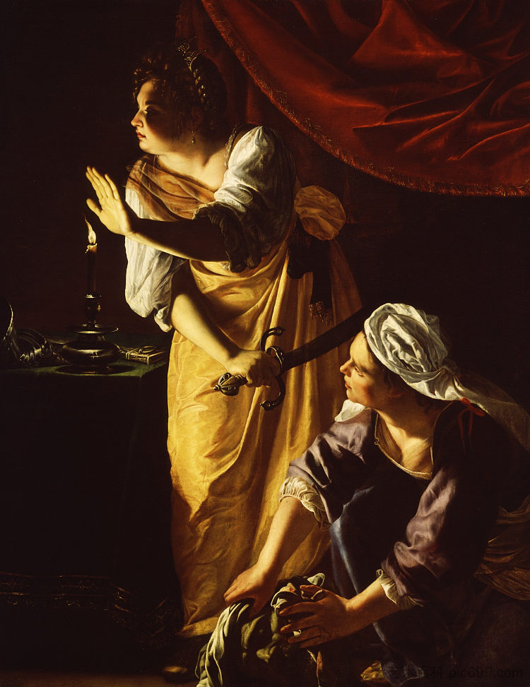 朱迪思和她的女仆与霍洛弗内斯的头 Judith and Her Maidservant with the Head of Holofernes (c.1624; Italy ),阿尔泰米西亚·真蒂莱斯基