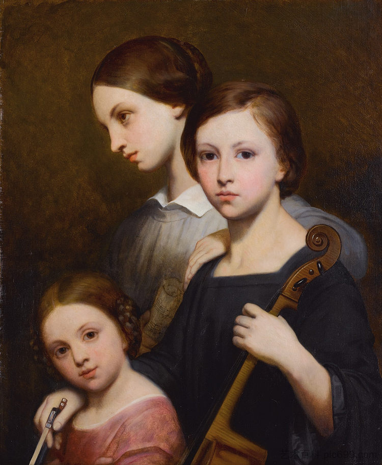 勒内、塞西尔和路易丝·弗朗霍姆的肖像 Portrait of René, Cécile and Louise Franchomme (1850)，阿里·谢佛尔