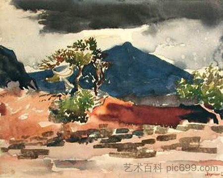 斯特鲁图尔山，西-冰岛，风暴即将来临 Mt. Strútur, W.-Iceland, a Storm Approaching (1915)，阿什格里穆琼森