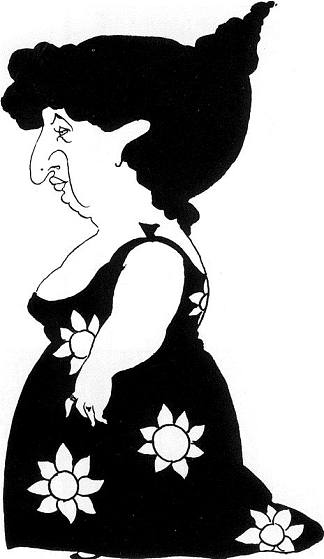 穿着向日葵连衣裙的人物漫画 Caricature of a figure in a sunflower dress，奥博利·比亚兹莱