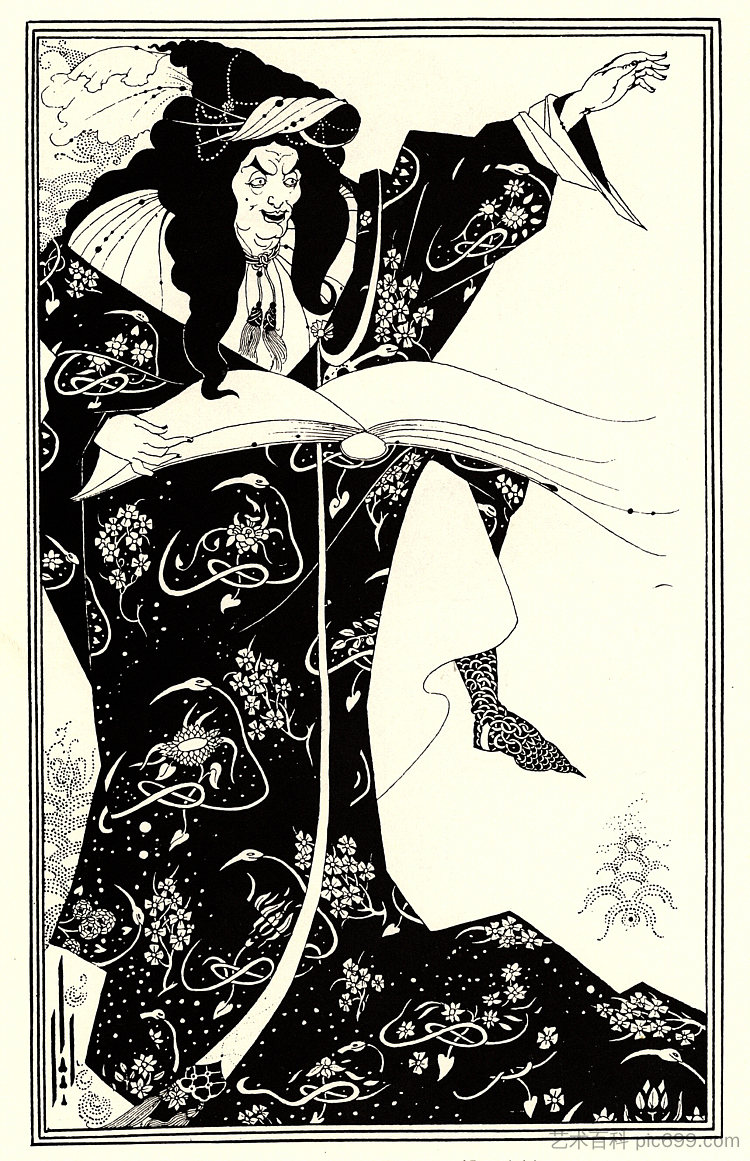 为“巫师维吉利乌斯”设计卷首 Design for a Frontispiece to 'Virgilius the Sorcerer'，奥博利·比亚兹莱