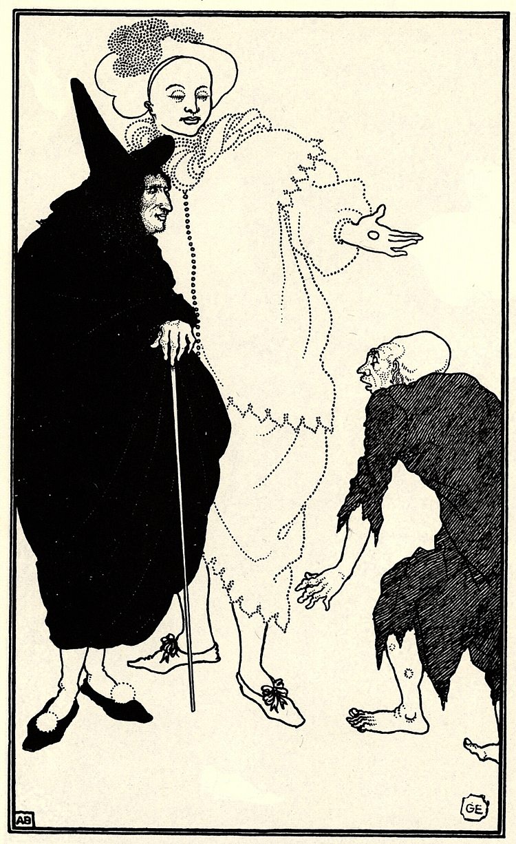 唐璜，斯加纳雷尔和乞丐 Don Juan, Sganarelle and the Beggar (1896)，奥博利·比亚兹莱