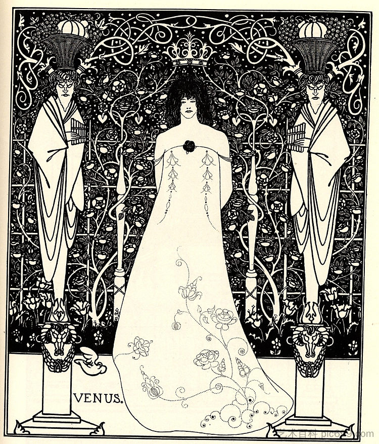 《维纳斯与坦豪瑟》的卷首插画 Frontispiece for 'Venus and Tannhauser' (1895)，奥博利·比亚兹莱