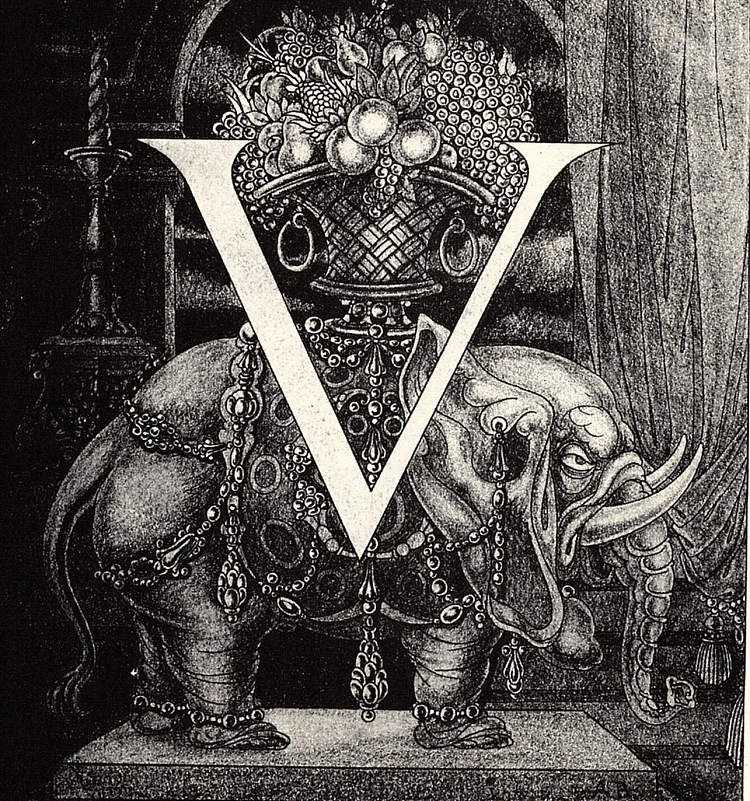 首字母“V”到Volpone Initial Letter 'V' to Volpone (1898)，奥博利·比亚兹莱