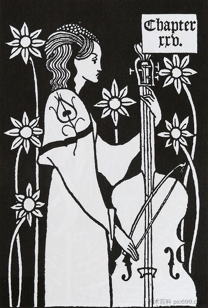 女士与大提琴 Lady with Cello，奥博利·比亚兹莱