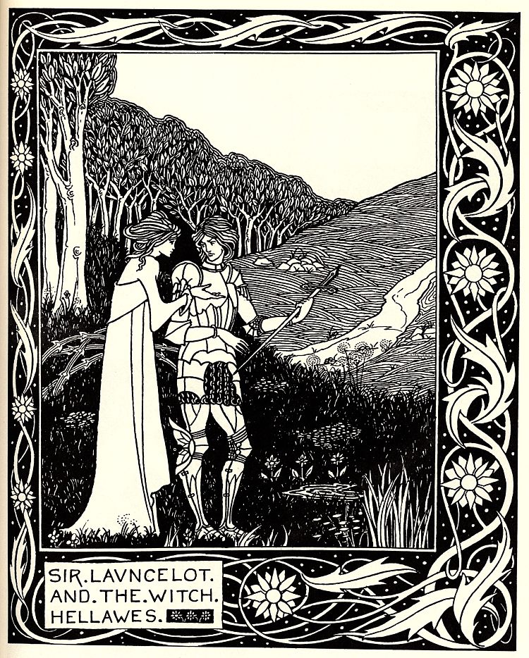 朗塞洛爵士和女巫海拉维斯 Sir Launcelot and the Witch Hellawes (1894)，奥博利·比亚兹莱