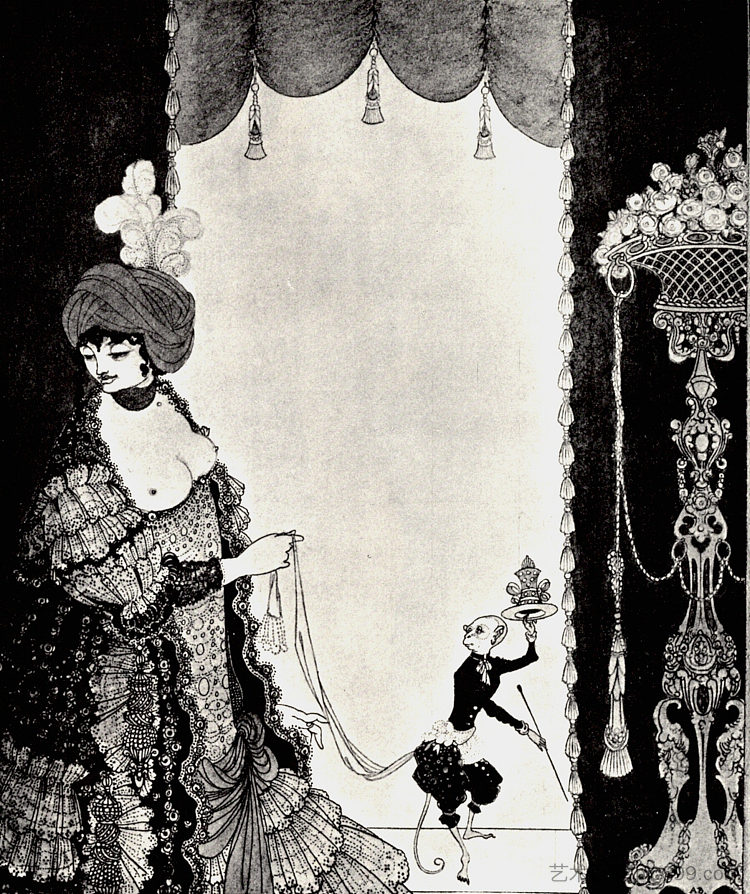 与猴子的女士 The Lady with the Monkey (1898)，奥博利·比亚兹莱