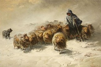 雪地里的羊群 FLOCK OF SHEEP IN THE SNOW，奥古斯特·弗里德里希·申克