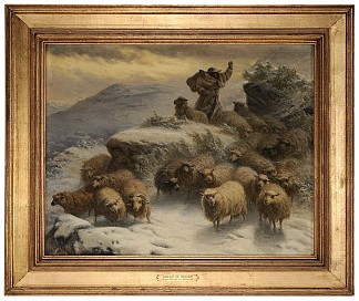 冬季风景中的绵羊和牧民 Sheep and a Herder in a Winter Landscape，奥古斯特·弗里德里希·申克