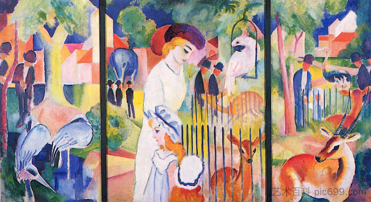 大动物园，三联画 Big Zoo, Triptych (1913)，奥古斯特·麦克