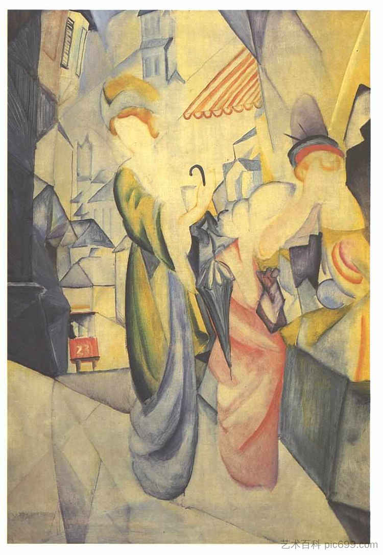 帽子店前的聪明女人 Bright woman in front of a hat store (1913)，奥古斯特·麦克