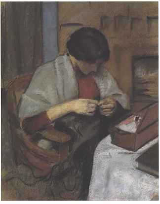 伊丽莎白·格哈德缝纫 Elisabeth Gerhard sewing (1909)，奥古斯特·麦克