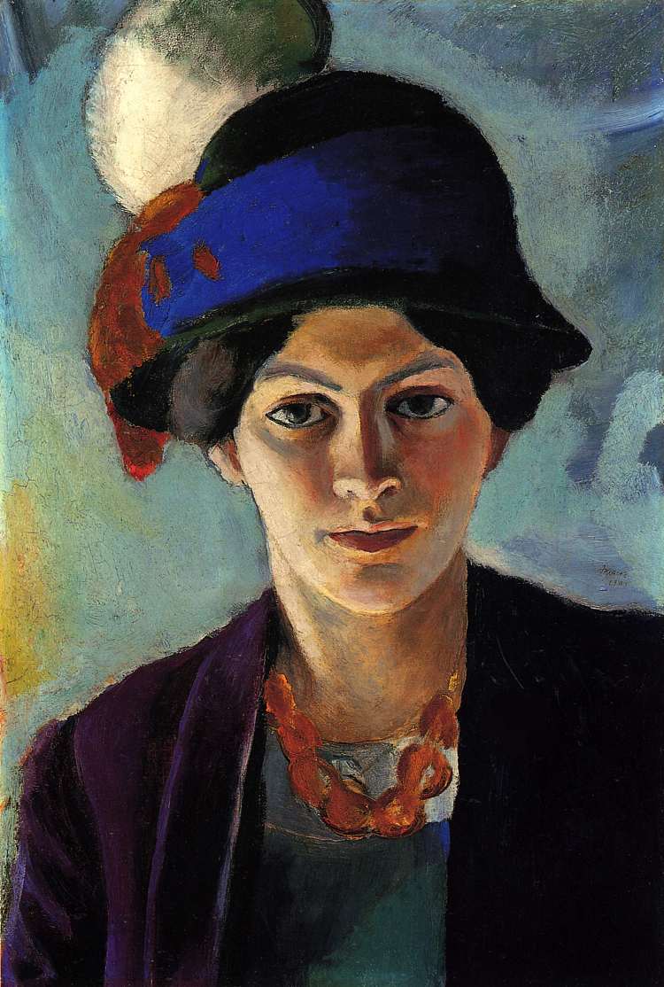 艺术家妻子戴帽子的肖像 Portrait of the artist's wife with a hat (1909)，奥古斯特·麦克