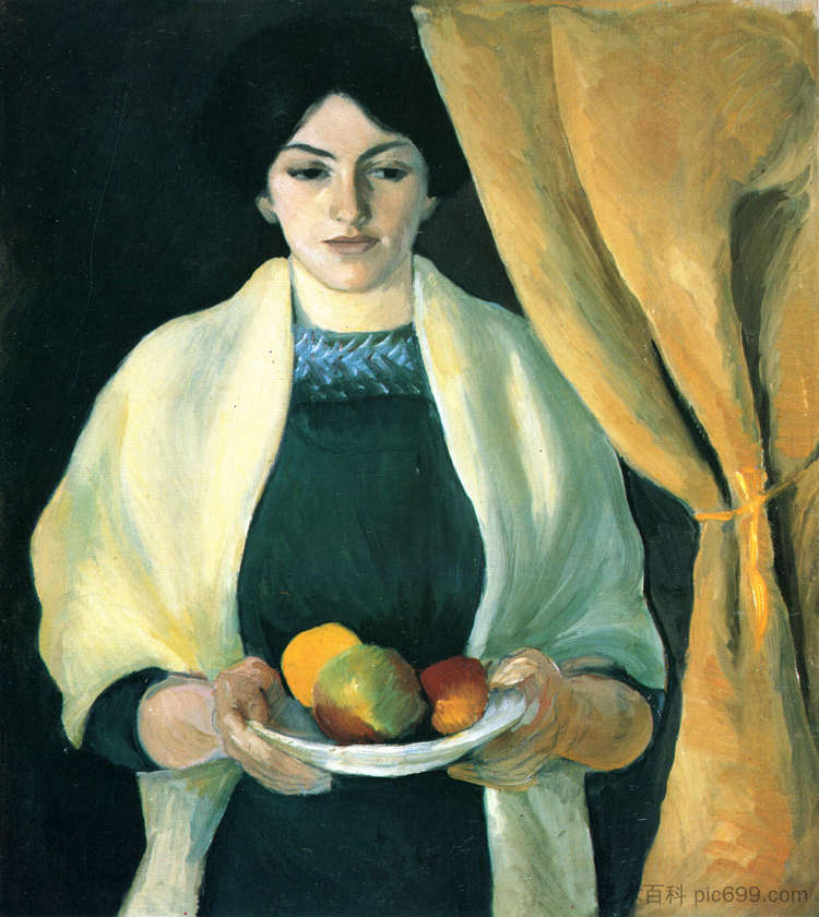 苹果肖像（艺术家妻子的肖像） Portrait with apples (Portrait of the Artist's Wife) (1909)，奥古斯特·麦克