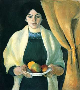 苹果肖像（艺术家妻子的肖像） Portrait with apples (Portrait of the Artist’s Wife) (1909)，奥古斯特·麦克