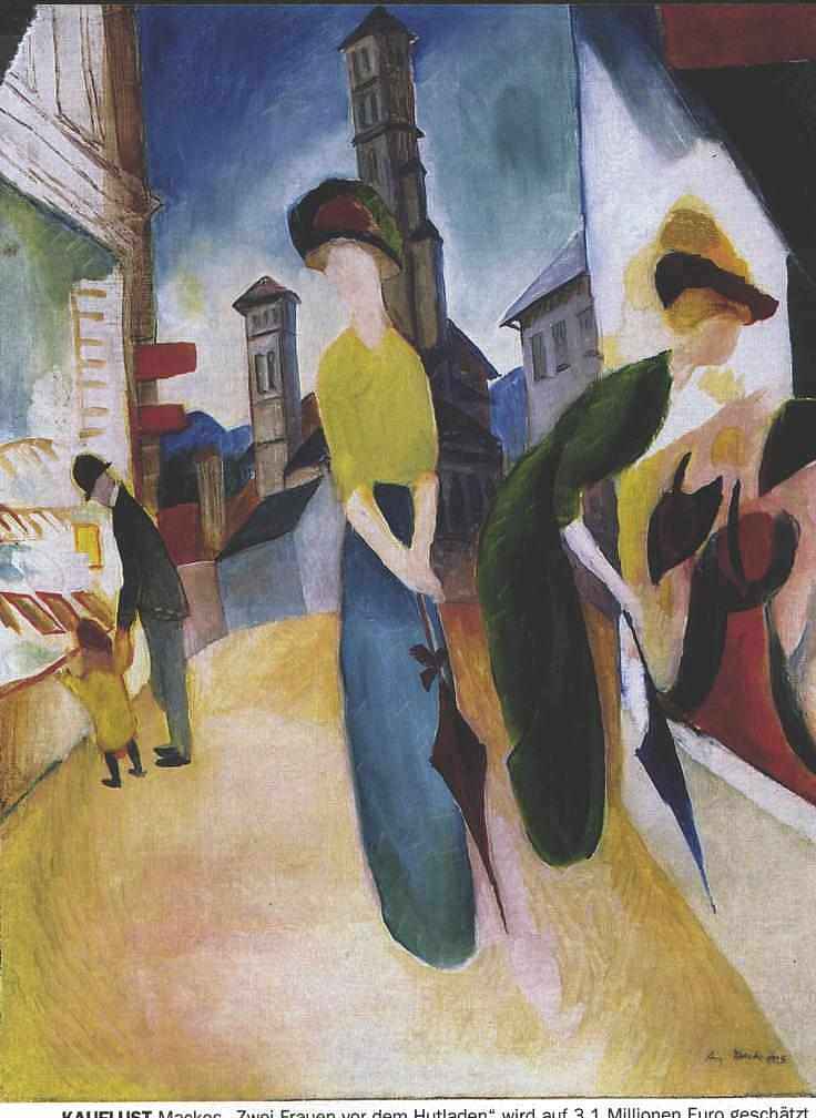 帽子店前的两个女人 Two women in front of a hat shop (1914)，奥古斯特·麦克