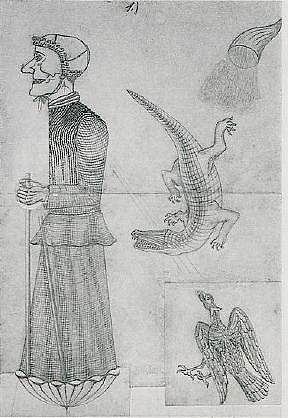 女巫与鹰，鳄鱼和聚宝盆 Witch with eagle, crocodile and cornucopia (1911)，奥古斯特·纳特尔