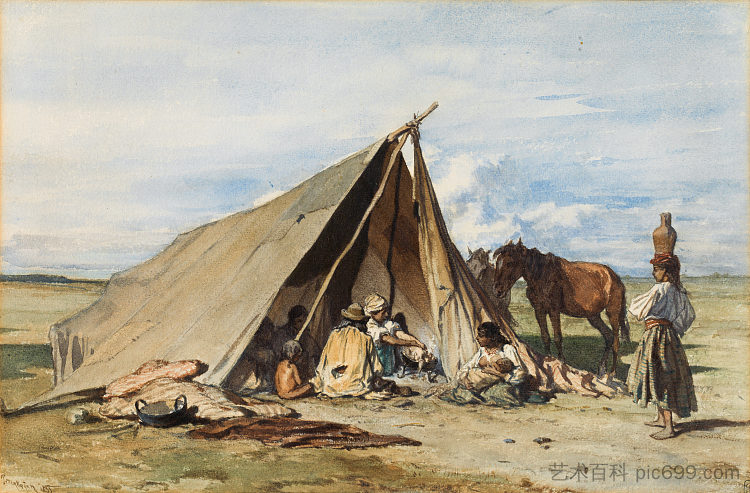 露营吉普赛人 Camping gypsies (1855; Hungary  )，奥古斯特·冯·佩滕科芬