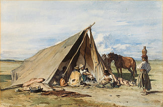 露营吉普赛人 Camping gypsies (1855; Hungary                     )，奥古斯特·冯·佩滕科芬