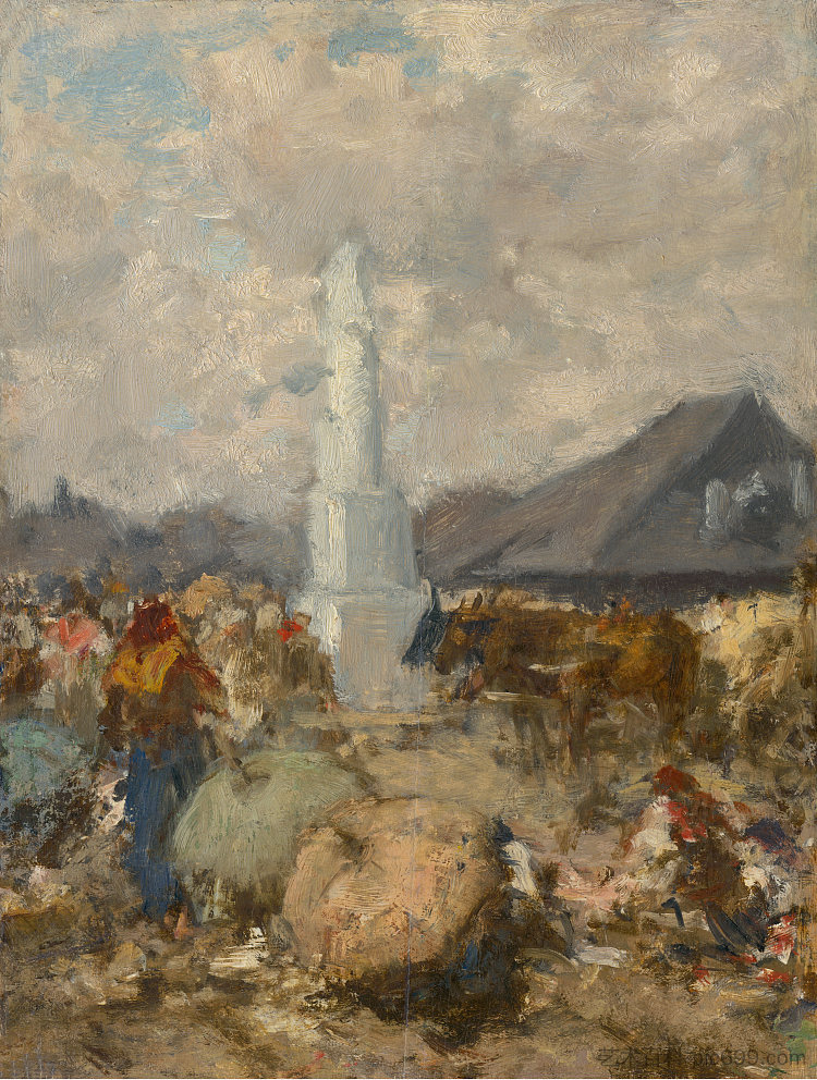 在索尔诺克三一柱的市场上 In the market at the Trinity Column in Szolnok (c.1865 - c.1875),奥古斯特·冯·佩滕科芬