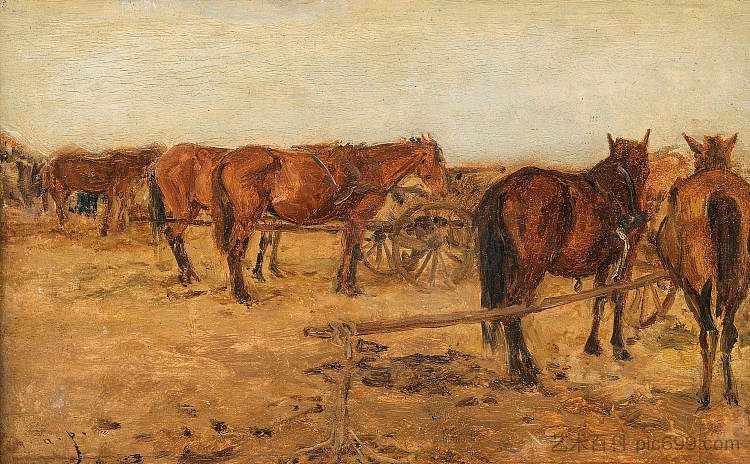 未搭便车的马匹和马车 Unhitched horses and wagons，奥古斯特·冯·佩滕科芬