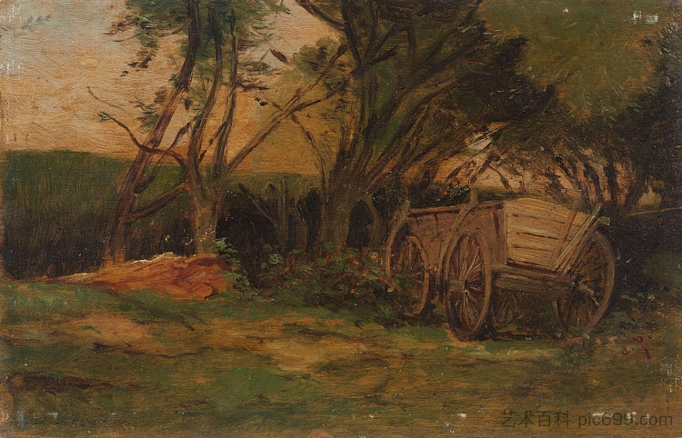 树下的农民推车 Farmer cart under trees，奥古斯特·冯·佩滕科芬