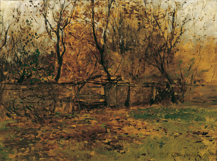 画家弗朗茨·冯·伦巴赫在慕尼黑的花园 The garden of the painter Franz Von Lenbach in Munich (1877),奥古斯特·冯·佩滕科芬
