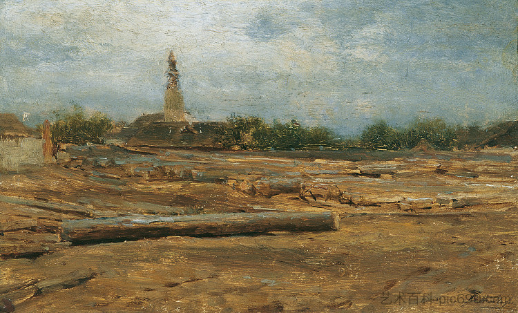 索尔诺克附近的木材场 Lumber yard near Szolnok (c.1880 - c.1889),奥古斯特·冯·佩滕科芬