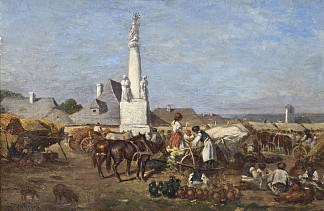 索尔诺克市场 The Market at Szolnok (c.1850)，奥古斯特·冯·佩滕科芬