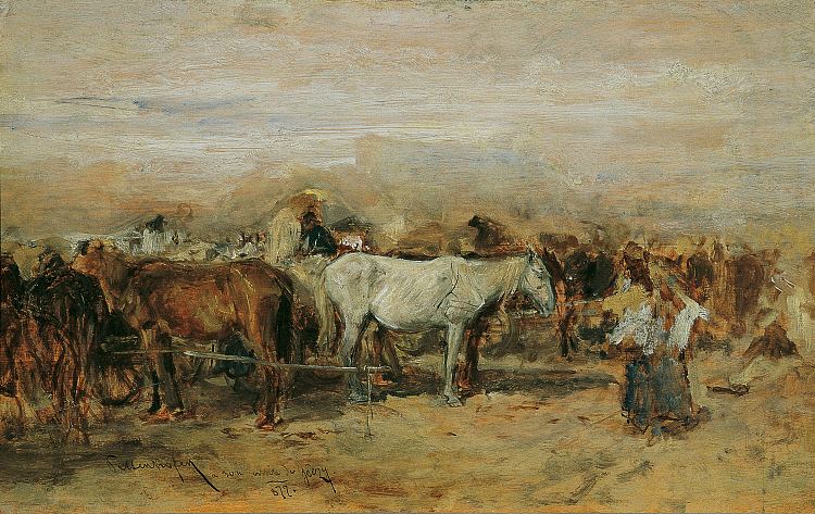 索尔诺克二世的马市场 Horse market in Szolnok II (1877)，奥古斯特·冯·佩滕科芬