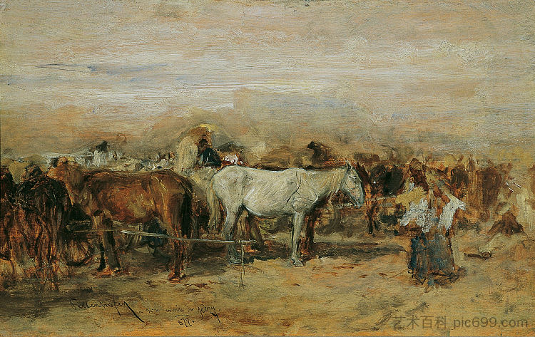 索尔诺克二世的马市场 Horse market in Szolnok II (1877)，奥古斯特·冯·佩滕科芬