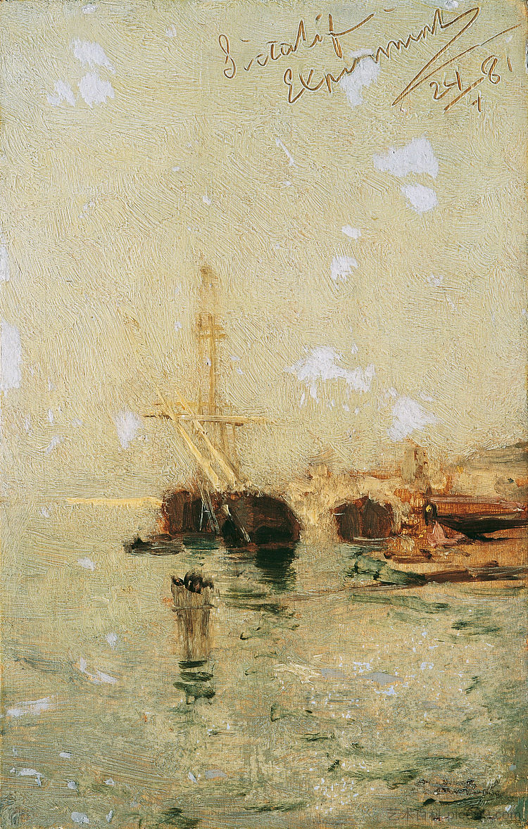 乘船从威尼斯出发 Study From Venice By Ship (1881)，奥古斯特·冯·佩滕科芬