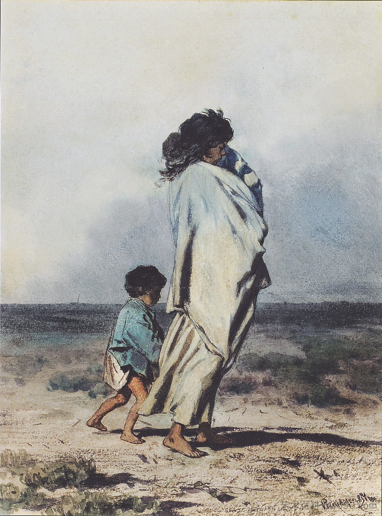 吉普赛女人与两个孩子 Gypsy woman with two children (1854),奥古斯特·冯·佩滕科芬