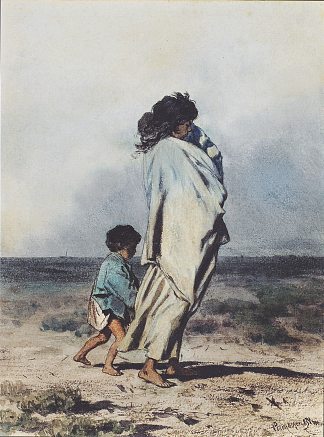 吉普赛女人与两个孩子 Gypsy woman with two children (1854)，奥古斯特·冯·佩滕科芬
