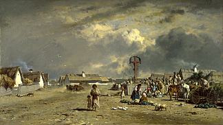 匈牙利索尔诺克市场 The Market at Szolnok, Hungary (c.1851)，奥古斯特·冯·佩滕科芬