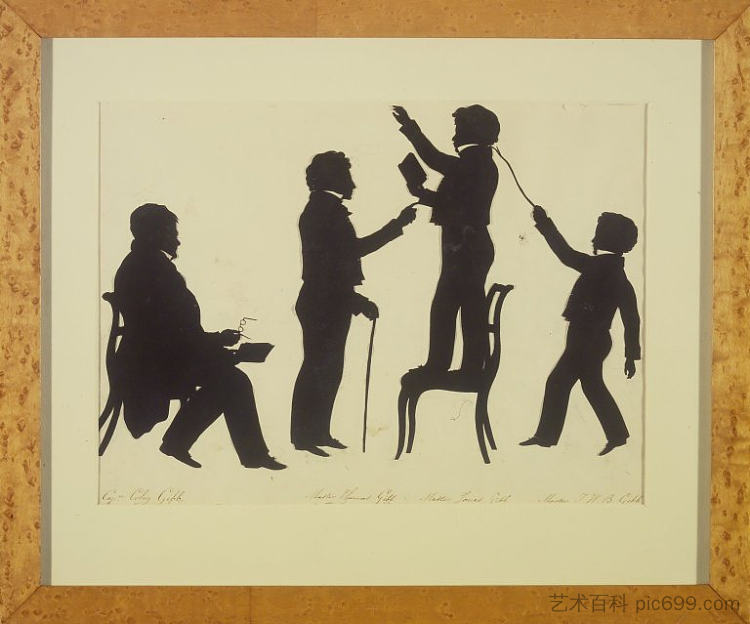 四个完整人物的剪影 Cut Silhouette of Four Full Figures (1830)，奥古斯特·爱德华