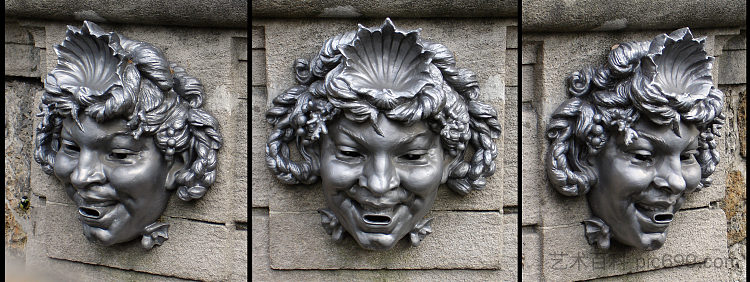 面具的三个视图 Three views of a mask (1895 - 1898; France  )，奥古斯特·罗丹