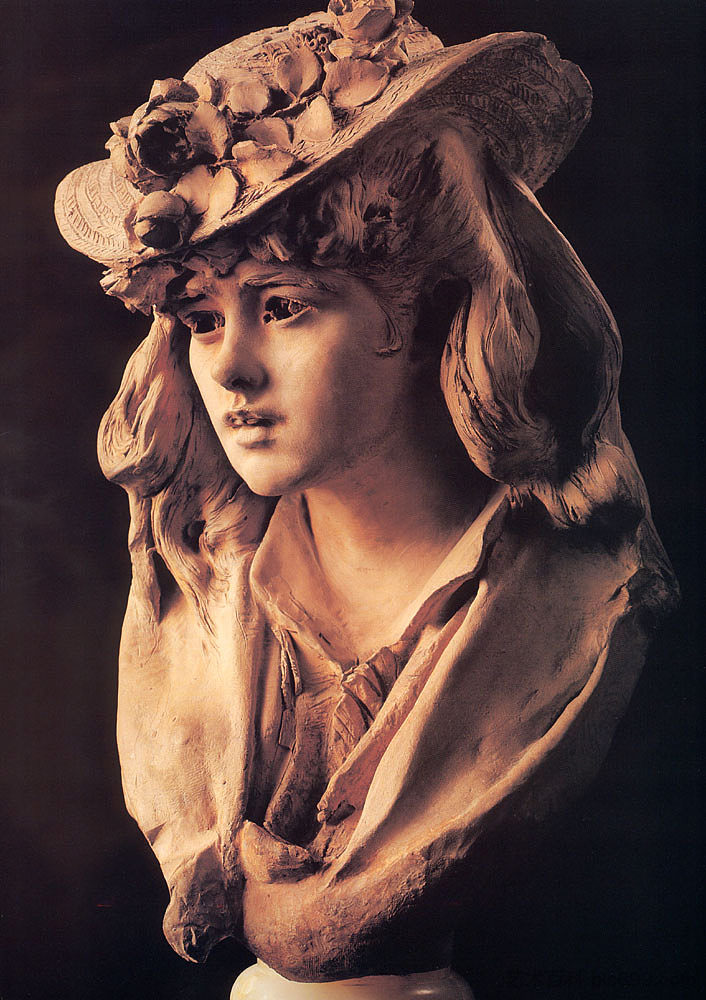 帽子上有玫瑰的年轻女孩 Young Girl with Roses on Her Hat (1865 - 1870; France  )，奥古斯特·罗丹