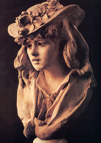 帽子上有玫瑰的年轻女孩 Young Girl with Roses on Her Hat (1865 – 1870; France                     )，奥古斯特·罗丹