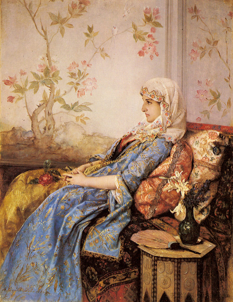 室内异国情调的美 An Exotic Beauty in an Interior (1883)，奥古斯特·屠勒姆曲