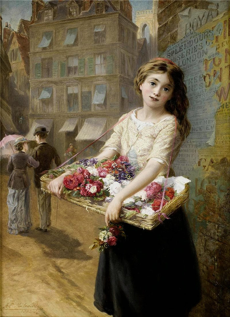 卖玫瑰的女孩 A girl selling roses (1882)，奥古斯都·埃德温·穆雷迪